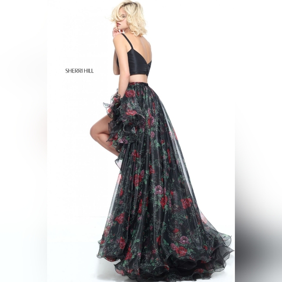 Size 10/12 light blue floral 2pc high low gown by Sherri Hill NWT - Picture 7 of 11